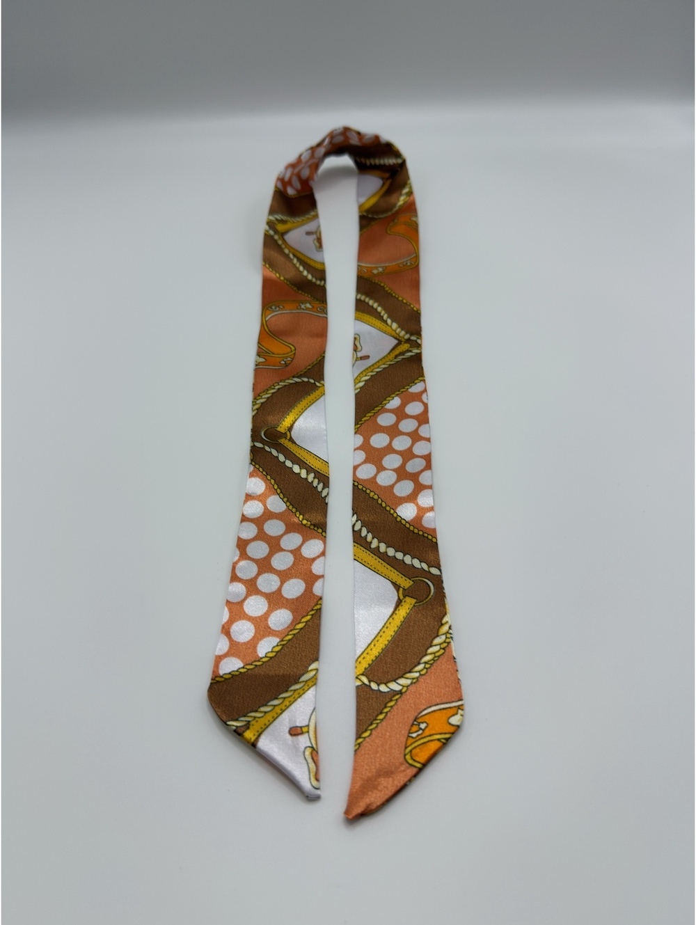 Vintage-Inspired Brown and Orange Patterned Silk Scarf Tie